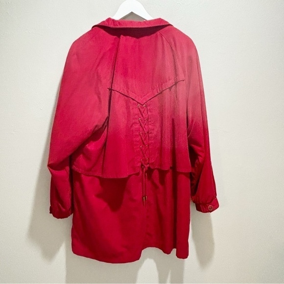 Vintage GALLERY Women’s Red Overcoat Zip Out Lining Lace Up Detail On Back Sz L - Picture 3 of 10